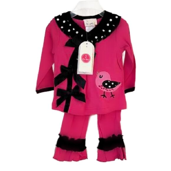 Baby Girl 9 month Sweet and Soft Paris Pink Black 2 Piece Pant Set - Picture 1 of 6